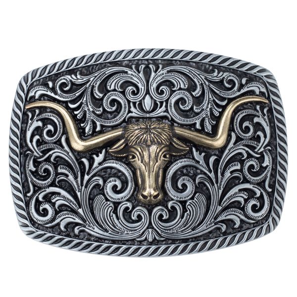 

cow head square alloy belt buckle for men western cowboy belt accessories, Slivery;black