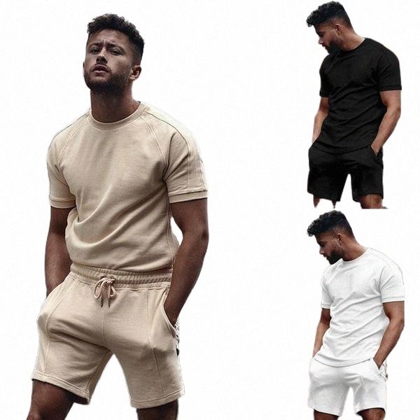 

men's tracksuits men's tracksuits summer sportswear set men casual shorts sets short sleeve o-neck t-shirt solid color tracksuit, Gray