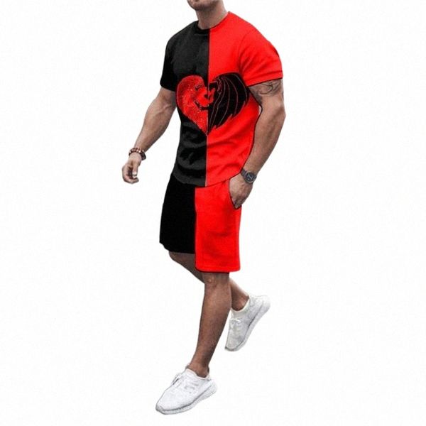 

men's tracksuits men's tracksuits summer love shorts men's/women's 3d printing sportswear suit funny pants t-shirt set g, Gray