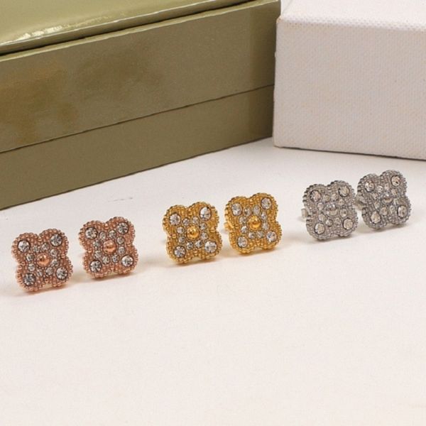 

luxury designer stud earrings four-leaf clover cleef earrings womens fashion 18k gold diamond earring jewelry, Golden;silver