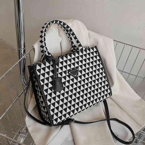 

bags canvas bag women's 2022 new high-capacity contrast handbag geometric lattice pattern single shoulder messenger tote bag purses
