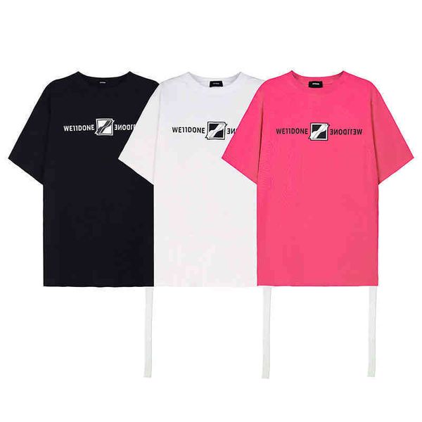 

welldone men's t shirt square mirror symmetric letter micro chapter high fog short sleeve loose t-shirt trend quality loose casual fash, White;black