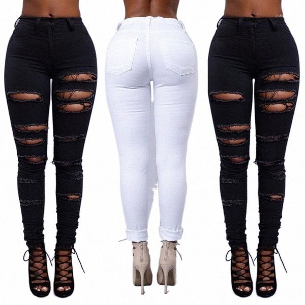 

women's pants & capris women's pants & capris womens ladies clothing white hollowed out hole stretch ripped slim fit skinny denim, Black;white