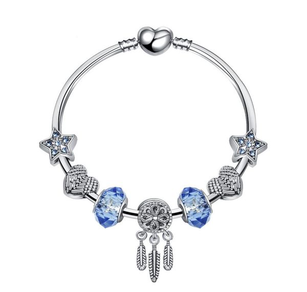 

strands charm magic beads blue beads bracelet feather pendant diy accessori, Black