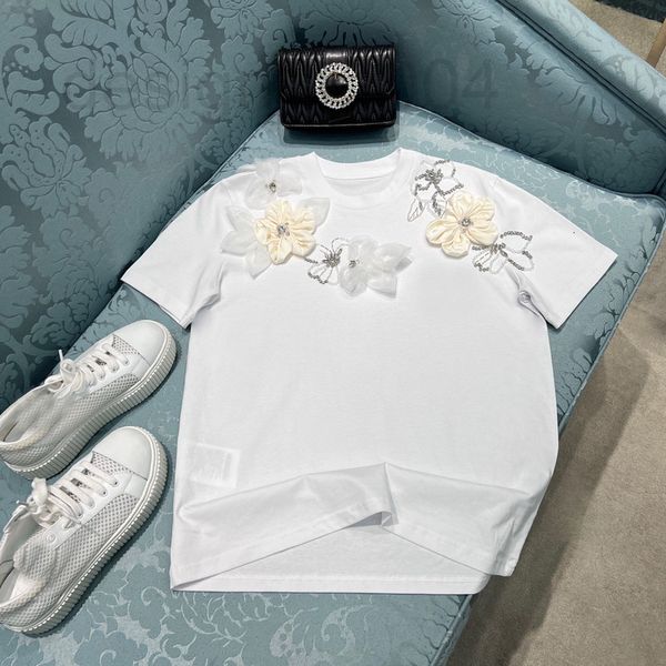 

women's hoodies & sweatshirts designer miu home white cotton t-shirt handmade three-dimensional flower diamond inlaid loose 2022 summer, Black