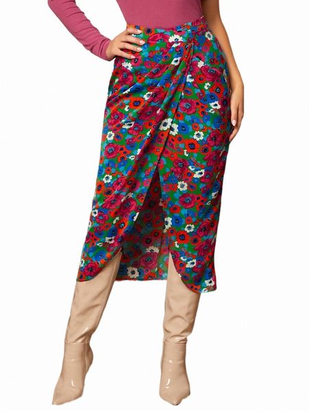 

skirts floral print wrap skirt 2022 new 2022 new k86e#, Black