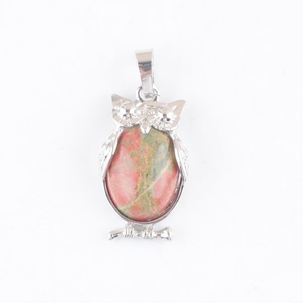 

natural stone unakite jasper tiny owl pendants reiki lucky animal cute charm jewelry for women man gift n4665, Silver