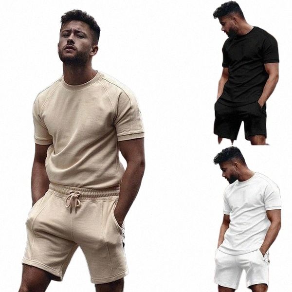 

men's tracksuits men's tracksuits summer sportswear set men casual shorts sets short sleeve o-neck t-shirt solid color tracksuit, Gray