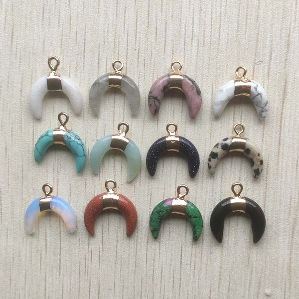 

natural semi-precious stone small moon horn charm pendants jewelry making diy necklace earrings accessories wholesale, Bronze;silver