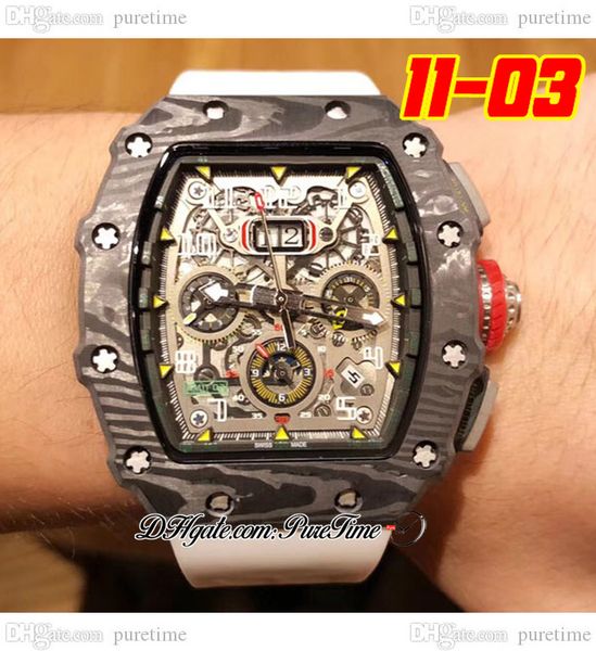 

2022 11-03 a21j automatic mens watch carbon fiber case black skeleton dial big date red crown white rubber strap 8 styles watches puretime a, Slivery;brown