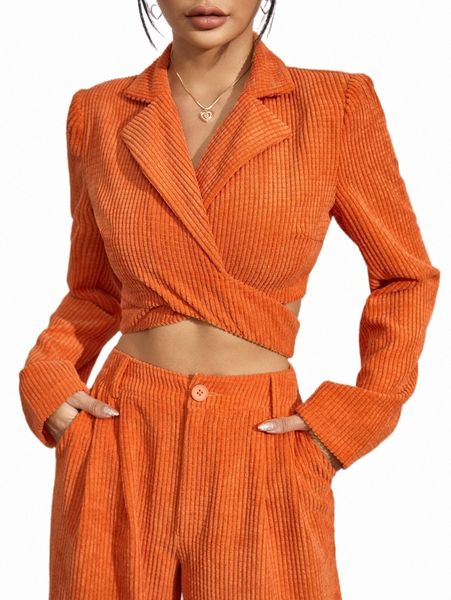 

women's two piece pants cross wrap tie back solid blazer c9cb#, White