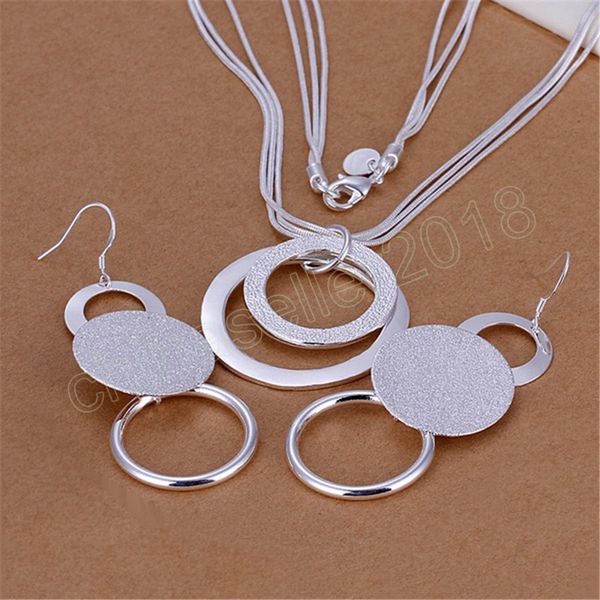 

charm 925 sterling silver earrings necklace jewelry set for women fashion party gift girl student elegant frosted circle wedding