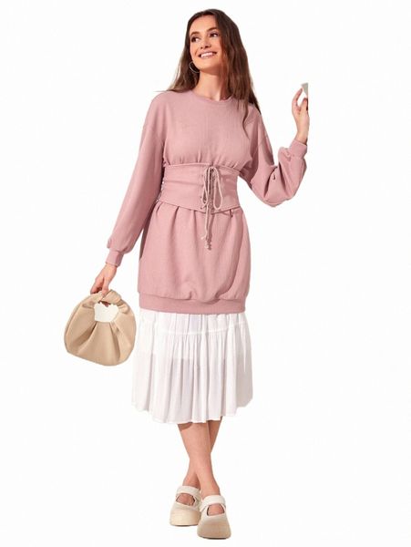 

women's hoodies & sweatshirts lace up front drop shoulder pullover r64d#, Black