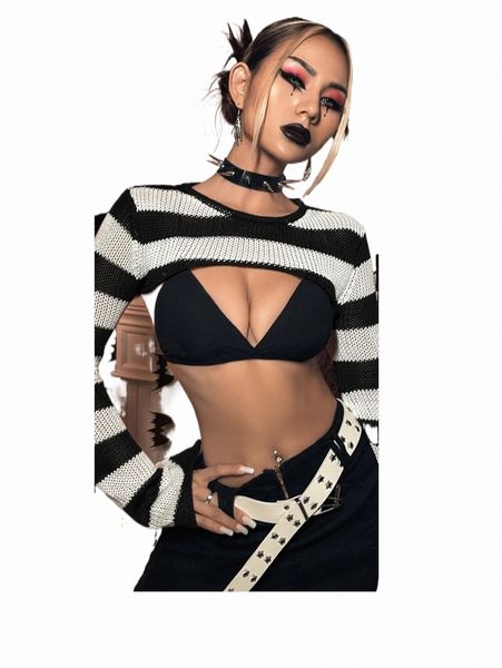 

women's sweaters halloween 1pc striped pattern shrug sweater v9nu#, White;black