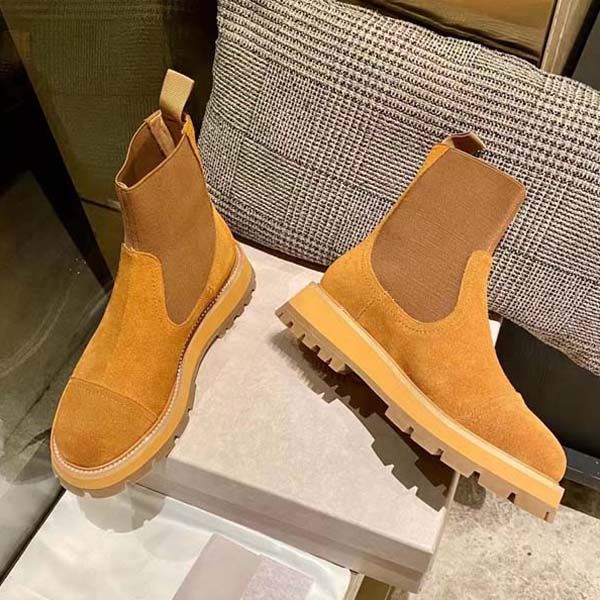 

luxury designer women boots genuine leather thick bottom martin boot platform middle heel autumn and winter shoes size 35-41 with box, Black