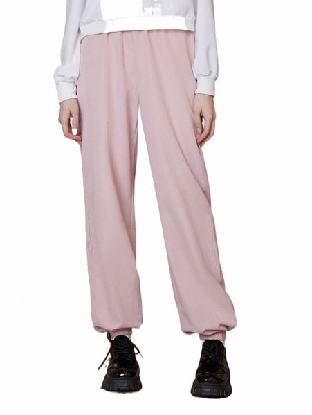 

women's pants & capris romwe kawaii solid elastic waist pants 54n3#, Black;white