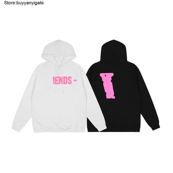 

hip hop mens big v hoodies hip hop stylist hoodie long sleeve vlones hooded men women sweatshirts ow of pa white hoodies tshirts shoes, Black