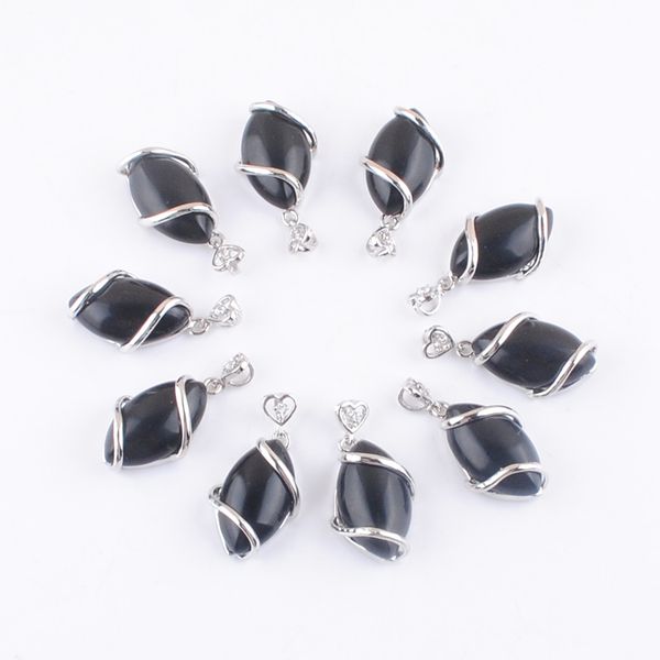 

natural stone obsidian horse eye shape pendants fashion healing charms pendulum necklace making accessories n4614, Silver