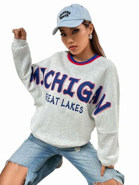 

women's hoodies & sweatshirts letter graphic batwing sleeve sweatshirt y2si#, Black