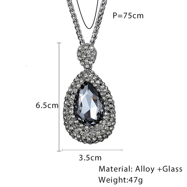 

Luxury Gray Crystal Pendants Necklaces For Women Daily OutfitFashion Waterdrop Clavicle Thin Neck Chain Female Collier Femme Party Jewelry