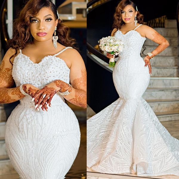 

2022 arabic aso ebi mermaid wedding dresses spaghetti vintage bridal gowns dresses zj210, White