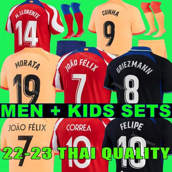 

22 23 atletico madrids soccer jerseys morata griezmann joao felix 2021 2022 m.llorente correa koke camisetas de futbol lemar carrasco men ki, Black;yellow