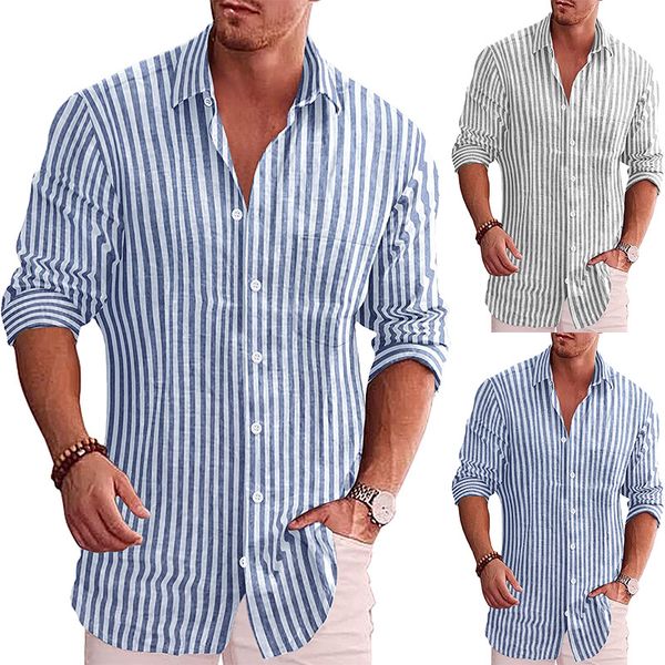 

men's casual shirts fit blue ordinary youth lapel striped cotton shirt autumn and winter, White;black