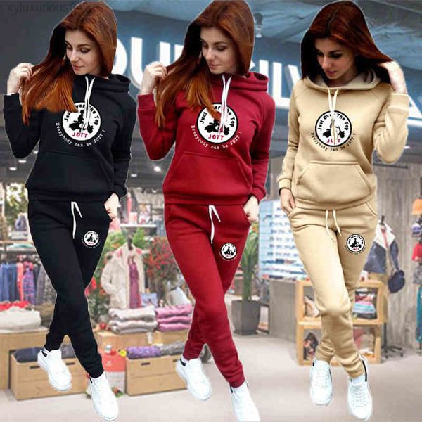 

designers hoodie jott women sportswear autumn tracksuit pants sweatshirt sweat suit gym running fitness plus size jogging set, Black