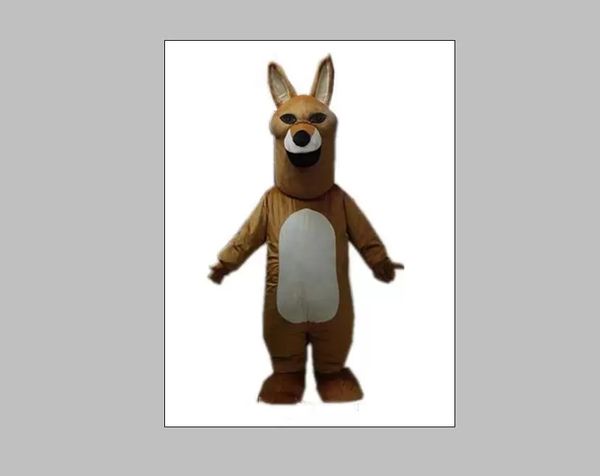 

a brown kangaroo mascot costume with black eyes for to wear, Red;yellow
