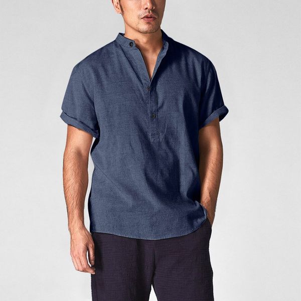 

men's casual shirts cotton and linen short sleeve summer trend loose versatile, White;black