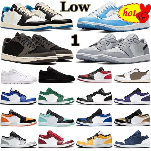 

boots jumpman 1 low 1s woman man basketball shoes travis reverse dark mocha bleached coral inside out bred toe white camo unc wolf grey mens, Black