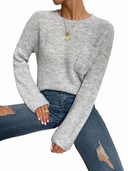 

women's sweaters pocket front drop shoulder sweater v4c6#, White;black