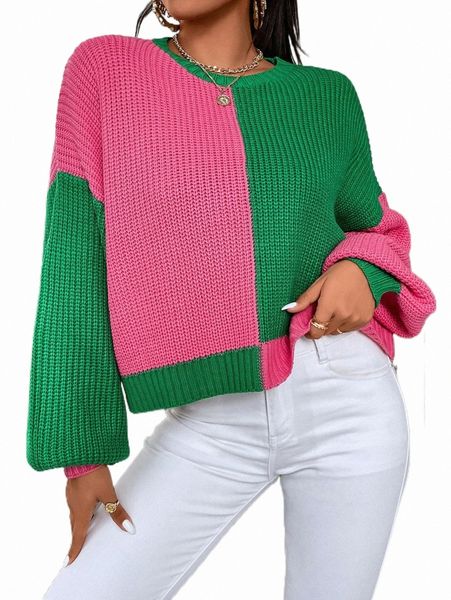 

women's sweaters two tone drop shoulder sweater g8sv#, White;black