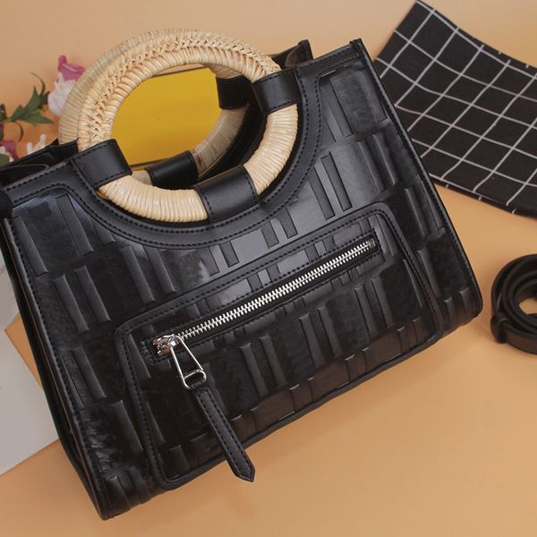 

women hand bag ladies tote bag shopping bag letter printr handbag retro pouch round woven double handle quality