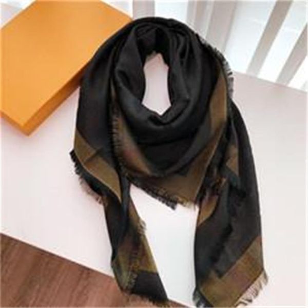

140x140cm silk and wool scarves 4 season scarf man women shawl long neck letter flower scarf 4 color highly quality with tags202s, Blue;gray