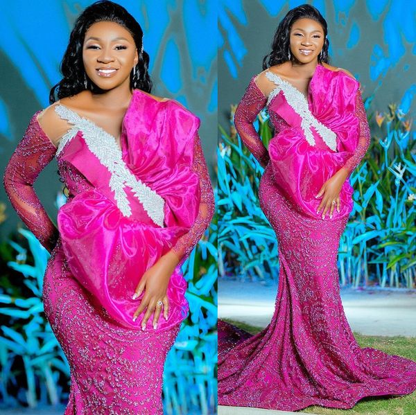

2022 arabic aso ebi fuchsia mermaid prom dresses beaded crystals evening formal party second reception birthday engagement gowns dress zj688, Black