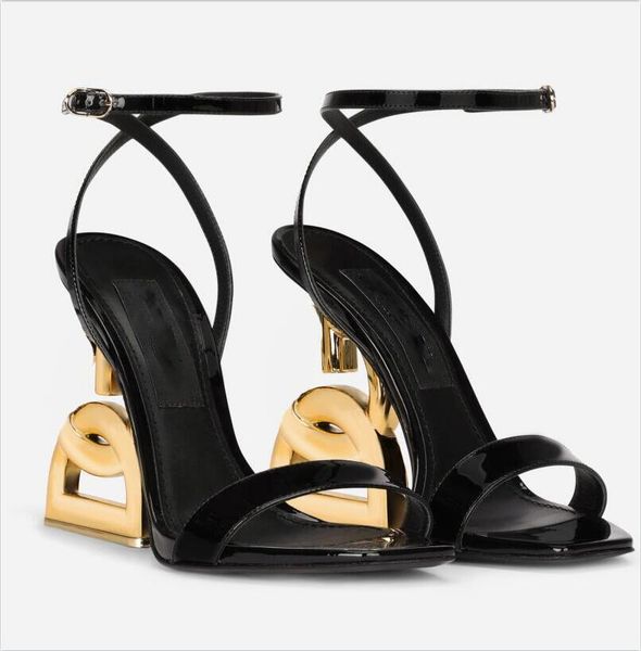 

summer luxury brands patent leather sandals shoes pop heel gold-plated carbon nude black red pumps gladiator shoes sandal with box eu35-43