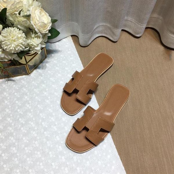 

designer brand beach slippers classic flat heel summer fashion flops leather lady slides women shoes el bath ladies sandals187o, Black