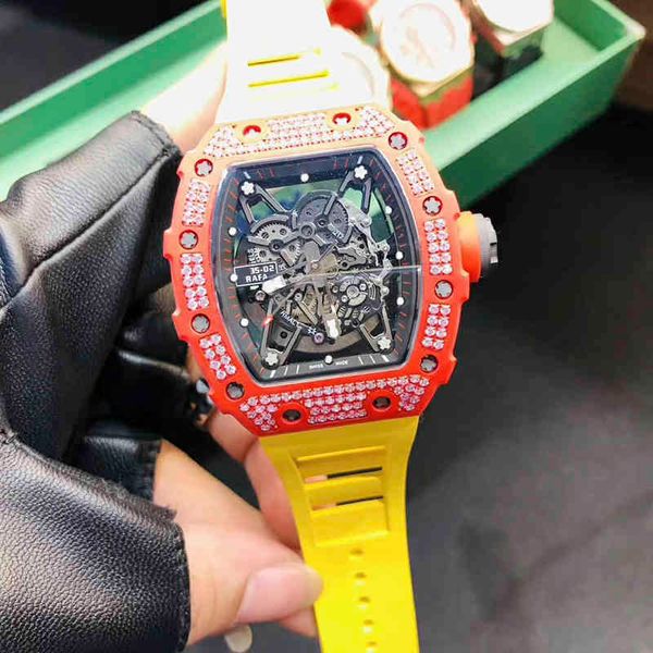 

richa millers wristwatches 35-02 automatic machine luxury watch drill case gmt clock reloj alloy skeleton tourbillon fashion mens watches, Slivery;brown