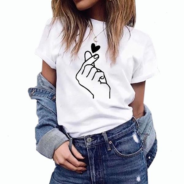 

summer tee womens clothing white round collar short sleeve t-shirts than heart
