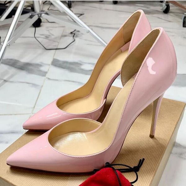 

women d'orsay red bottom shoes fashion two pieces 12cm high heels pointed toe elegant ladies red soles thin heel sandals party shoe 10c, Black