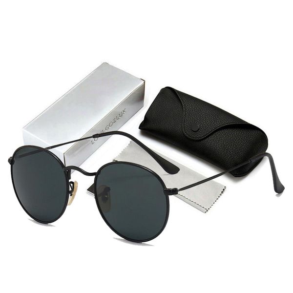 

classic round metal rays sunglasses women men vintage brand design sun glasses oculos de sol glass lens 3447g51 with logo, White;black
