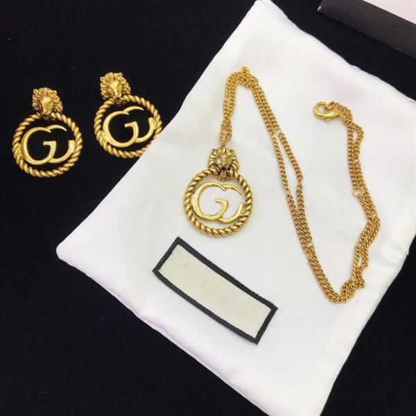 

designer jewelry designers earrings necklace luxury women bib choker chain brand logo letter lion ear stud drop dangl317a, Silver
