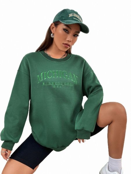 

women's hoodies & sweatshirts drop shoulder letter embroidery pullover n0nc#, Black
