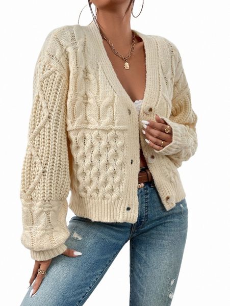 

women's sweaters cable knit drop shoulder cardigan 58sh#, White;black