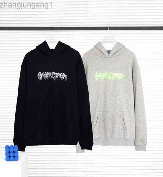 

222ss paris fashion bb designer hoodie luxury balenciga balanciagas graffiti classic european fashion pure cotton back letter printing men&#, Black