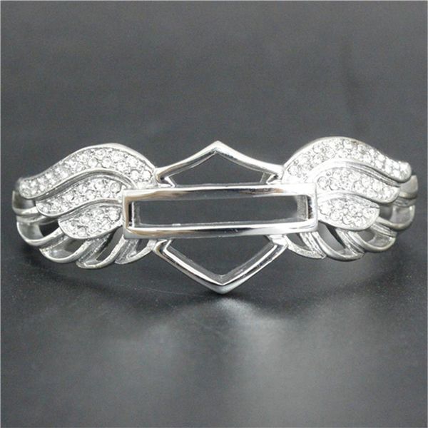 

support dropship design crystal biker bracelet 316l stainless steel fashion jewelry lady girls motorbiker style wings brace264g, Golden;silver