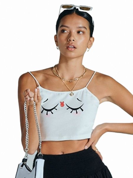 

women's tanks & camis x donna adi eyelash print crop cami b01n#, White