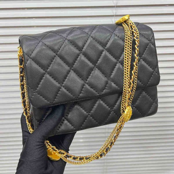 

cc bag shopping bags wholesale womens french classic black coin flap calf leather sequined duck button metal chain quilted plaid designer lu