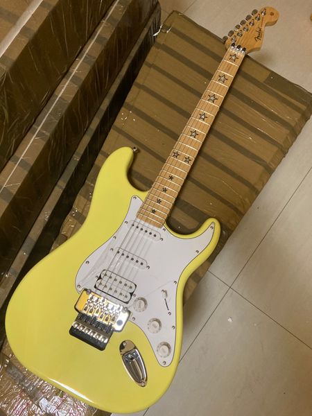 

yellow five-star tremolo maple cardboard electric guitar in stock